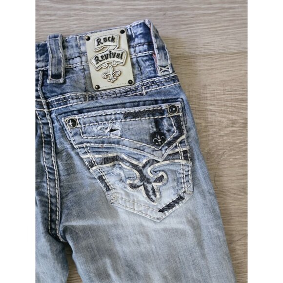 Rock Revival Lanny Embroidery Distressed Mens Boot Cut Denim Jeans 29x29 - Picture 8 of 12